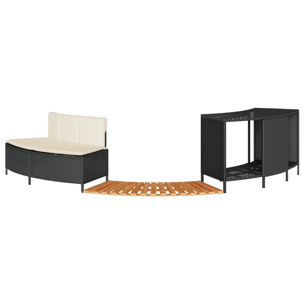 Surround Set- Grey Poly Rattan and Solid wood step