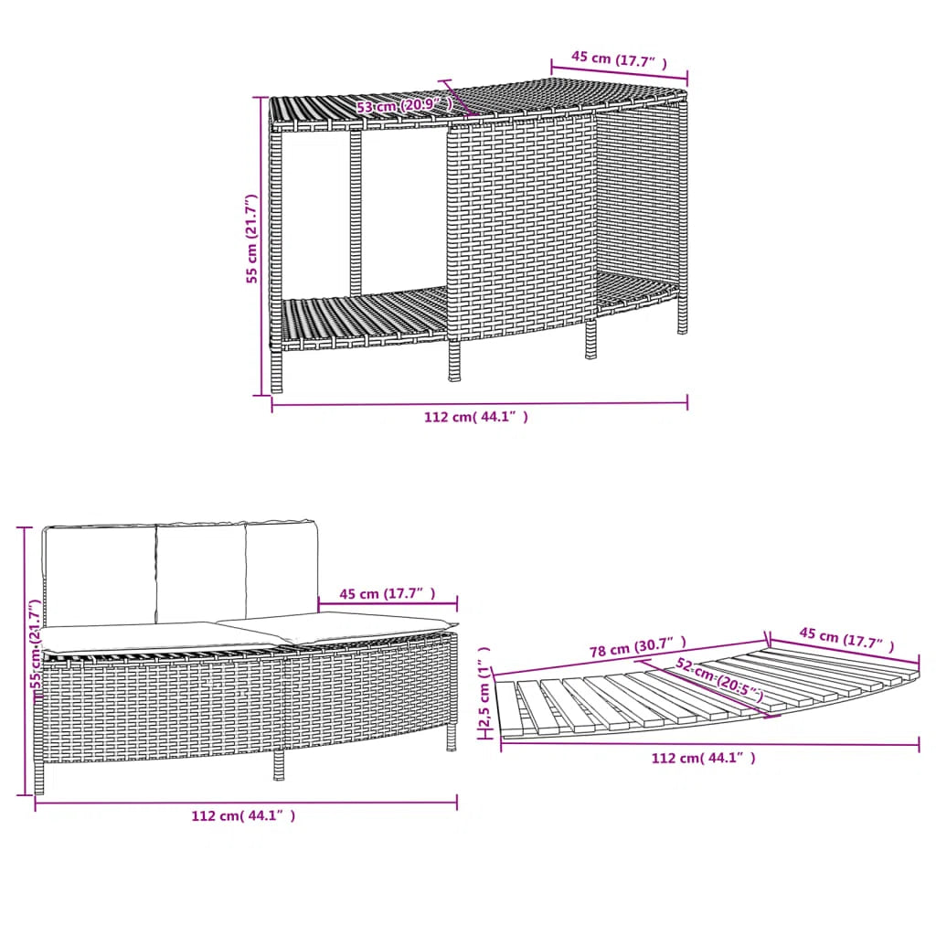 Surround Set- Grey Poly Rattan and Solid wood step